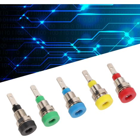 Prise banane 2 mm tout cuivre de haute qualité J.40004, prise de panneau 2 mm avec ouverture de panneau de 8 mm, vendue par lot de deux (rouge, noir, jaune, bleu et vert). (1/5)