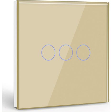 Interruptor táctil de control único de 3 posiciones, interruptor de luz blanco con pantalla LED - no requiere cable neutro, dorado (1/5)
