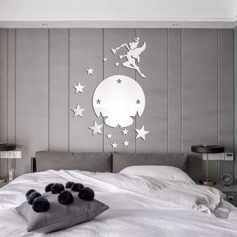 3D Miroir Acrylique Sticker Mural Ange fée étoiles Forme Amovible pour fenêtre Murale Stickers muraux Maison TV Fond décoration