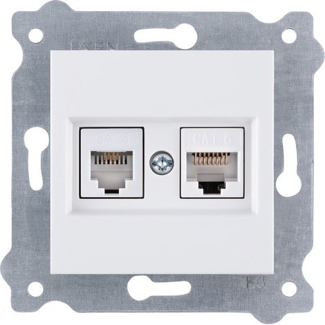 Prise informatique Cat.6 RJ45 + téléphonique RJ11 Blanc EXEN (1/3)