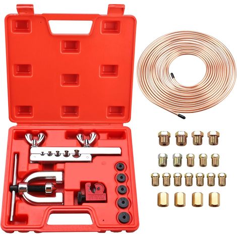 Kit d’outils pour évasement de conduite de frein, ensemble d’outils pour élargir les conduites de frein, 7,62m Ø 4,75mm conduite de frein avec 16 connexions+5 connecteurs, idéal pour systèmes (1/5)
