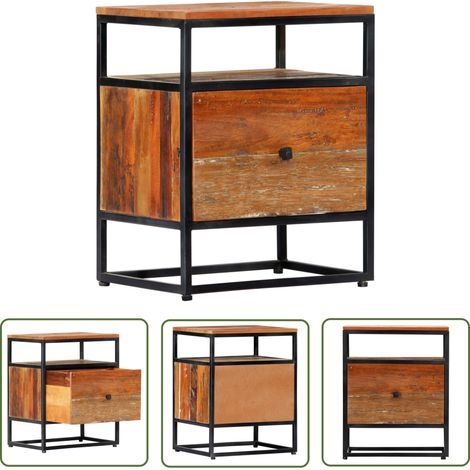 The Living Store Nachttisch 40x30x50 cm Massives Altholz und Stahl - Vintage Tisch - Holzmöbel - Nachttisch - Wohnzimmer Dekoration - Sideboard (1/5)
