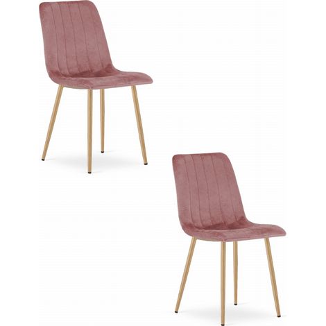 Lava-Sessel – rosa Samt / Beine in Holzfarbe x 2 (1/5)