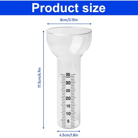 GOMETY Lot de 2 pluviomètres résistants au gel, 35 mm, verre de rechange, pluviomètre, résistant au gel, lampe de poche, pluviomètre, tube pluviomètre en verre avec graduation, appareils de