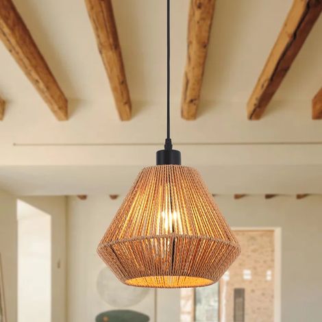 Ganeed Woven Pendant Lights Modern Boho Hanging Lamp with 9.8" Handwoven Rattan Basket Shade Adjustable Rustic Pendant Light Fixtures for Kitchen Island Farmhouse Dining Room Bedroom