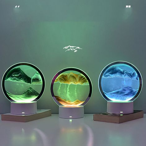 Lampe de table effet sable, 7 couleurs, lampe de chevet 3D sablier, peinture sur sable mouvant, style paysage noir et blanc, pour chambre à coucher ou hôtel. (1/5)