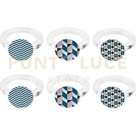 KIT ALLACCIA 6 ANELLI FERMA TOVAGLIOLI TONDO IN CRISTALLO ACRILICO DECORATO MODERN