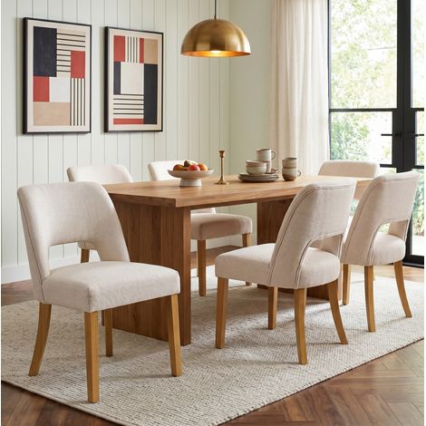 Stuhl Esszimmerstuhl Leinen Beige Massivholz OKMYHOME (1/5)