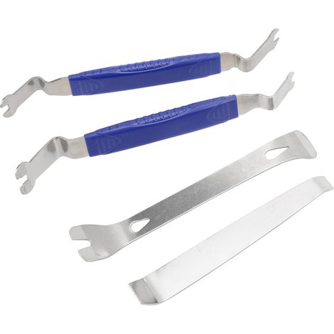 Kit d'outils de démontage de garnitures de voiture (4 pièces) pour tableau de bord, audio, panneaux de porte intérieurs et clips de fixation (bleu) (1/5)