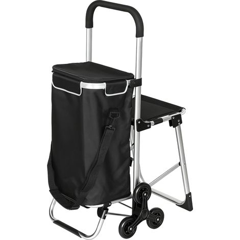 Carro de compras plegable asiento plegable 46 x 59.5 x 97 cm bolsa 40 l subebajeras 3 ruedas moderno de tejido oxford negro 210005886 (1/5)
