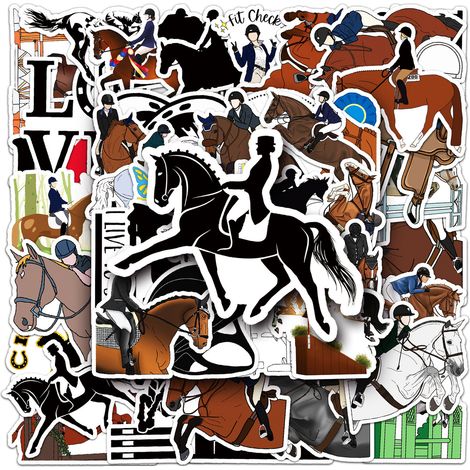 Autocollant Cheval - Vinyle Étanche PVC - Pour Ordinateur Portable, Valise, Bouteille, Skateboard, Vélo, Moto - Lot de 50 Pièces (1/5)