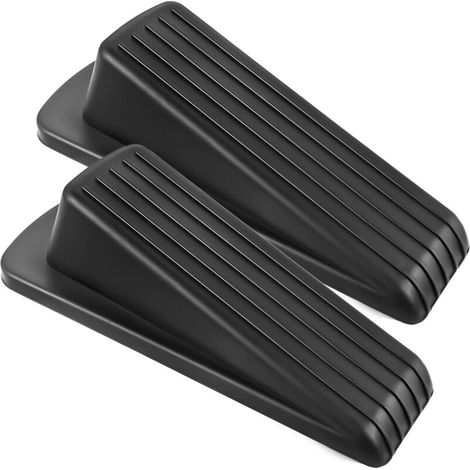 Fermaporta da pavimento, cuneo in gomma di alta qualità, fermaporta da pavimento impilabile e robusto, adatto per porte pesanti su moquette, telaio della porta (nero, set da 2) (1/4)