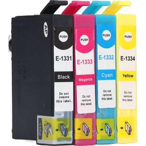 4 Cartouches d'Encre Noire Cyan Magenta Jaune Haute Précision pour Imprimantes Epson Stylus T1331 T1332 T1333 T1334 (1/5)