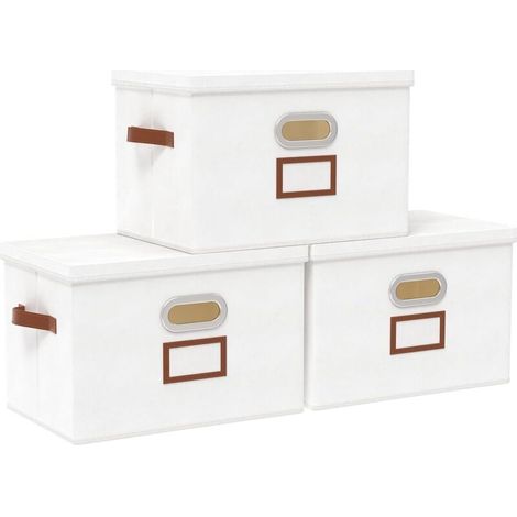 3er-Set Aufbewahrungsboxen, faltbare Körbe mit Deckel und Griffen, waschbare Stoffbox, für Kleidung, Zeitschriften für Zuhause (Weiß, 45 x 30 x 30 cm) (1/4)