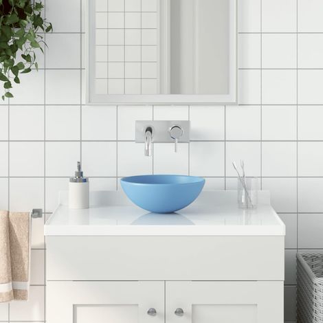 Lavabo rond en céramique, bleu clair
