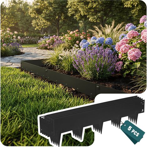VOUNOT 5M Galvanised Steel Garden Edging, Flexible Lawn Border, Black