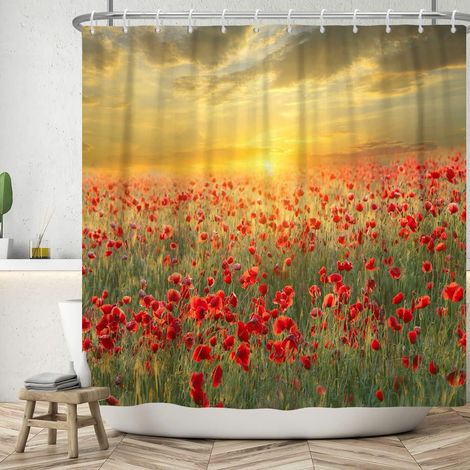 180x200cm Rideau De Douche Fleur Automne Coucher De Soleil Romantique Jardin Salle De Bains 3D Fleur Rouge Impression Imperméable Baignoire (1/5)