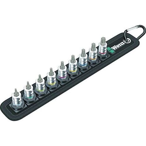 Wera 05003882001 Belt 3 Torx Hf zyklop - Juego de boquillas con punta Zyklop torx (1/4", con función de retención, negro, juego de 9 piezas