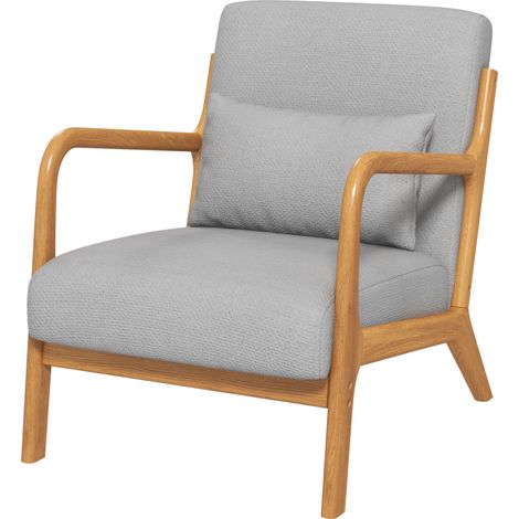 Fauteuil de salon avec cadre en bois massif fauteuil lounge - assise profonde - accoudoirs - aspect velours gris clair (1/5)