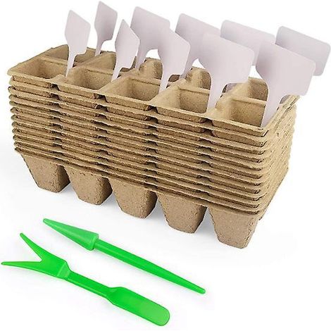 12 X Plaque Pot De Semis De Fleur Et Plante Godets Avec 10 Tiquettes De Plantes Et 2 Planteurs Pour Semis En Fibres Biodgradables Avec 100 Compart (1/5)