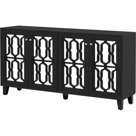 Aparador negro con puertas de espejo, 4 puertas y estantes móviles, 160 x 40 x 84 cm HOMVRA (1/5)