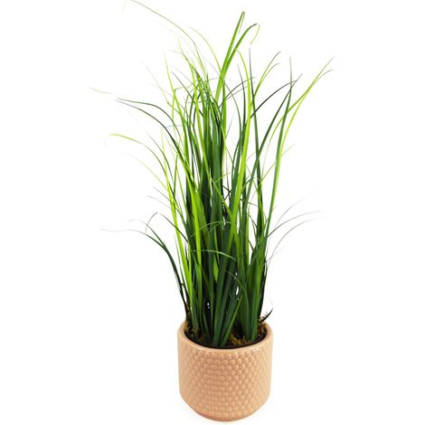 60cm Artificial Grass Plant With Peach Dusty Pink Ceramic Planter (1/5)