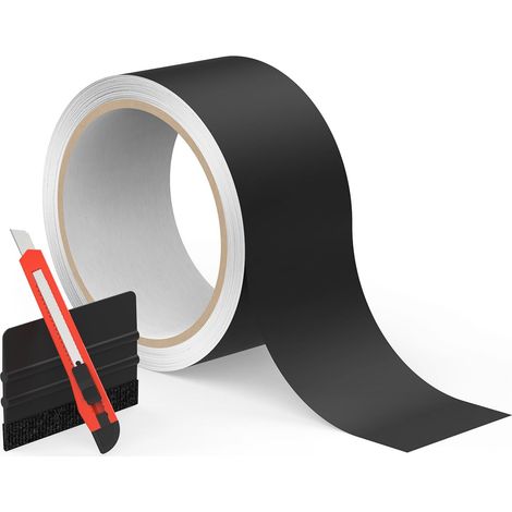 Film Covering Voiture Chrome Noir, Film de Protection Carrosserie Auto-Adhésif avec Dégazage, Déchirable sans Résidu Anti-Rayure, Adapté pour Auto, Moto et Vélo (Noir Mat, 5 cm × 9 m) (1/5)