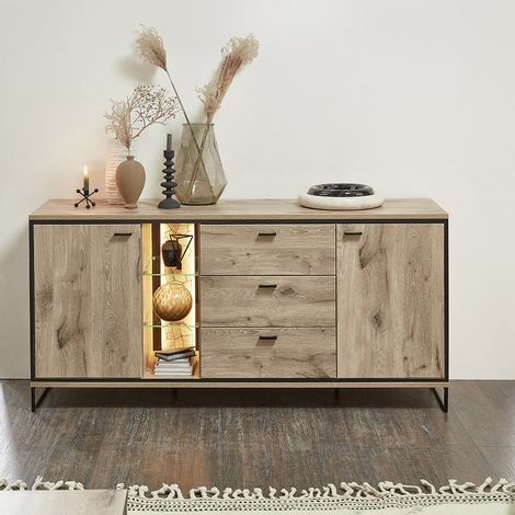 Sideboard 180cm, Eiche mit schwarz, RINGSTED-55 (1/5)