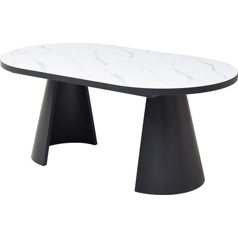 Tavolo da pranzo allungabile da 6 a 10 persone in MDF e Metallo Effetto marmo Bianco e Nero - KORIZEA (1/4)