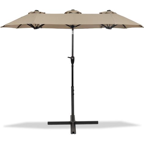 MaxxGarden Sombrilla Doble Parasol 300 x 150 cm - Sombrilla Jardín Patio con Manivela Manual - Resistente al Agua y Protección Solar UV - para Terraza Playa Piscina - Taupe (1/5)