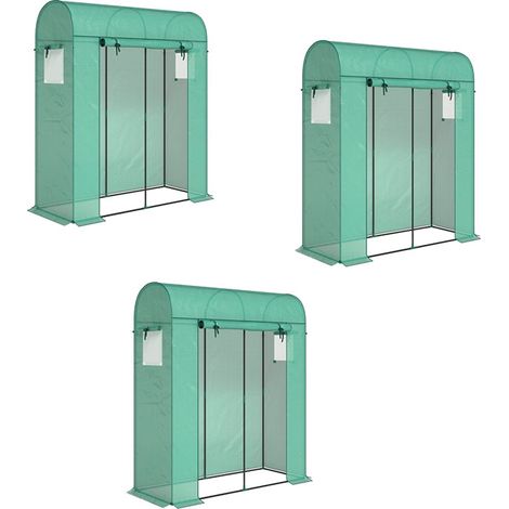 3er-Set tomatengewächshaus Foliengewächshaus mit Rolltor Netzfenster Bogendach 170 x 68 x 200 cm Grün