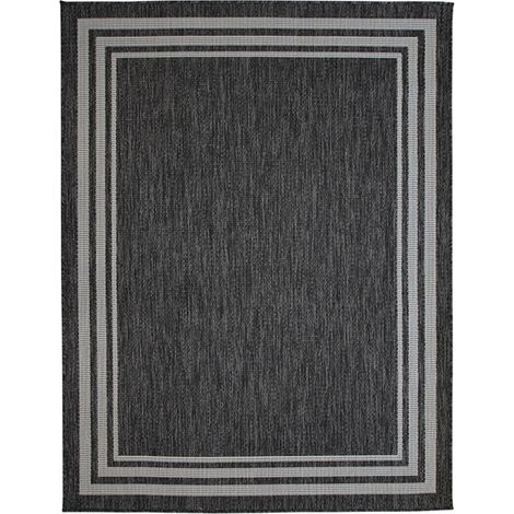 TERRAIN CADRE - Tapis intérieur-extérieur aspect jute motif cadre noir 133x170 (1/5)