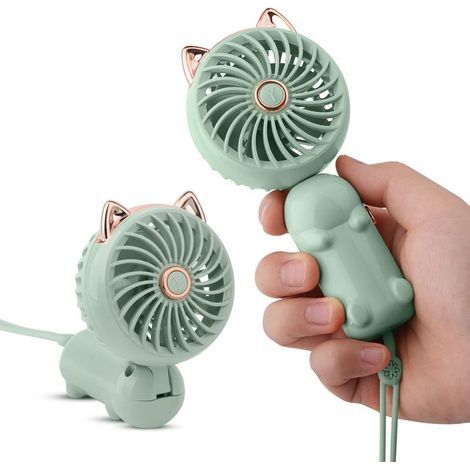 Ventilateur portable à main avec batterie rechargeable et 3 vitesses, petit ventilateur électrique personnel mignon pour filles, femmes et garçons, idéal pour les voyages, les activités de plein air, (1/5)