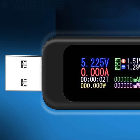 USB-Tester mit LCD-Multifunktionsdisplay, Voltmeter, Amperemeter und Batteriekapazitätsanzeige – Schwarz (1/5)