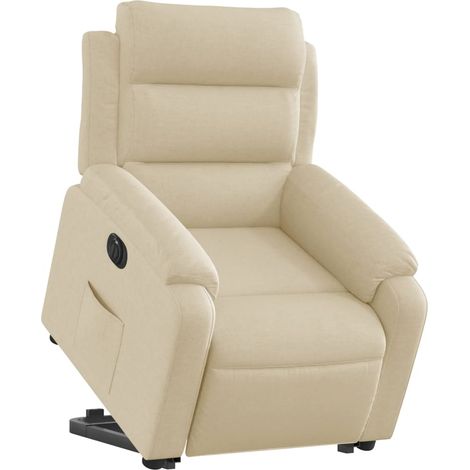 Poltrona relax TV molto comoda con funzione di sollevamento elettrico in tessuto crema DEC028293