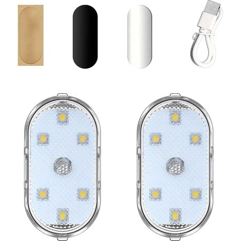 2 x Wireless LED Car Interior 7 Colours Atmosphere Lighting with 6 Luminous Beads, USB Rechargeable Magnetic Touch Lamp for Starry Sky, Car Gadget and Reading Light (1/5)