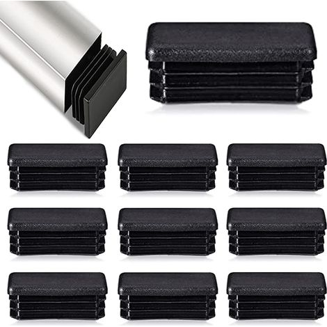 Lot de 12 bouchons à lamelles pour tubes rectangulaires - 80 x 40 mm - Pour tubes métalliques - Insert de guidage de clôture pour chaises et meubles - Noir