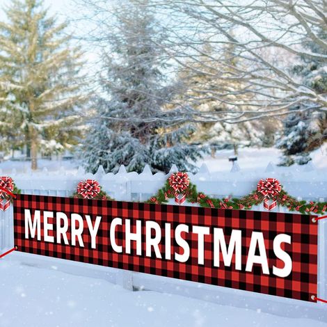 Bannière De Noël - 300 x 50 cm - Motif Bonhomme De Neige Arbre De Noël - Plaid Rouge Buffalo - Pour Décoration Intérieure Et Extérieure - 1 Pièce (1/5)