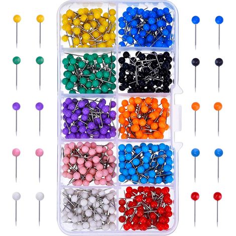 500 punaises pour cartes, punaises à tête ronde en plastique avec pointes en acier, 10 couleurs (1/8 pouce) (1/5)