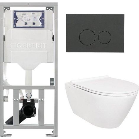 QeramiQ Salina Pack WC - sans bride - réservoir WC attenant Geberit - à fond creux WC suspendu - softclose - quickrelease - plaque de déclenchement