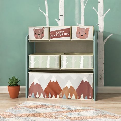 Armoire enfant avec 6 boîtes en tissu vert élégant 63 x 30 x 66 (1/5)