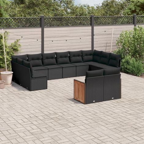 Set de sofás de jardín y cojines 12 pzas ratán sintético negro vidaXL