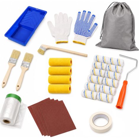 Lot de 35 rouleaux de peinture en microfibre et éponge, avec accessoires de peinture tels que pinceau, ruban de masquage et sac de transport, petit rouleau de peinture pour mur, porte, bricolage (1/5)