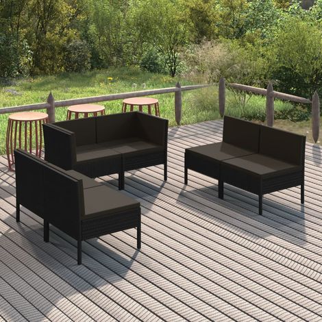 6-tlg. Garten-Lounge-Set mit Auflagen Poly Rattan Schwarz (1/5)