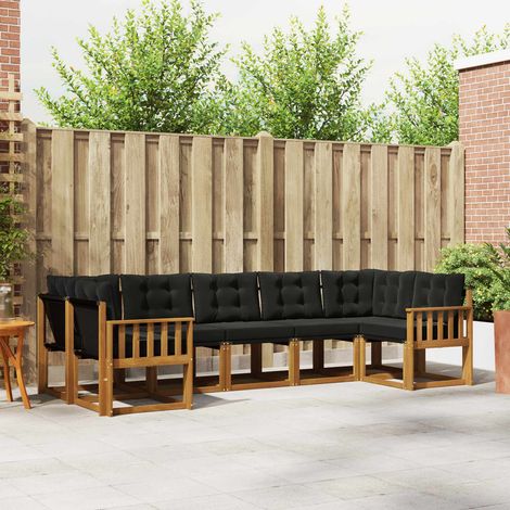 Set di divani da esterno componibile in legno massello di acacia e textilene 7 pz naturale e nero - PANGIVO (1/5)