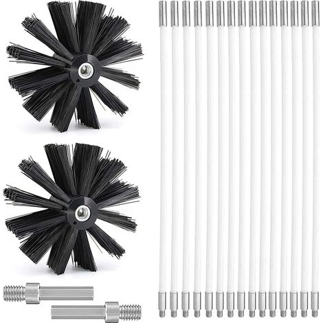 Kit de Ramonage, Kit Brosse Nettoyage Cheminée Ø150mm,Outil Nettoyage pour Cheminées avec 15 Tiges Flexibles de 410 mm et 2 TêTes de Brosse pour Cheminée,évent de Sécheuse,Tuyau d'égout,poêle à Bois (1/4)
