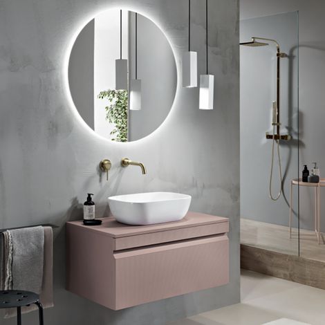 Mobile da bagno sospeso moderno con base 100 RIO con lavabo da appoggio ROSA POLVERE (1/5)