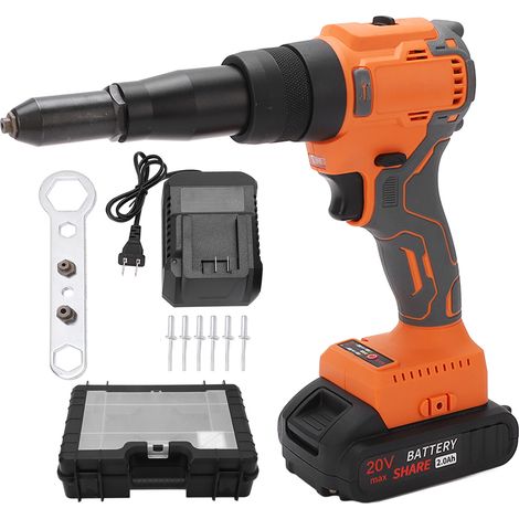 Pince à riveter électrique sans fil lithium 100-240V, outil à main à mandrin automatique stable, poignée ergonomique, prise US, kit complet (1/5)