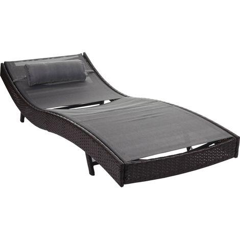[NEUWERTIG] Sonnenliege Phoenix, Relaxliege Gartenliege Liege, Poly-Rattan braun-meliert, Bezug grau