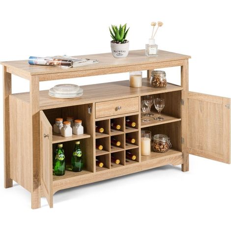 COSTWAY Kitchen Buffet Sideboard Rustic Cupboard Storage Organizer w/Wine Rack (1/5)